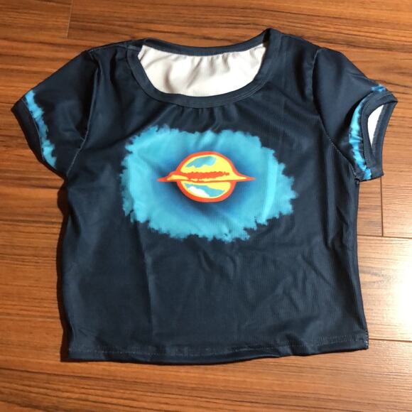 NEW Juniors Saturn Crop Top Tee Slim Fit Blue Size Medium - Picture 1 of 3